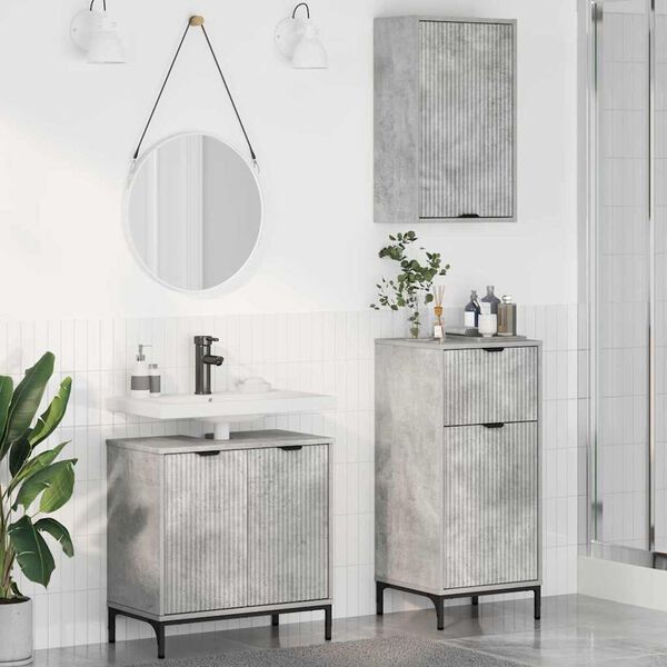 vidaXL Juego de muebles de ba&ntilde;o con caj&oacute;n 3 pcs Gris hormig&oacute;n