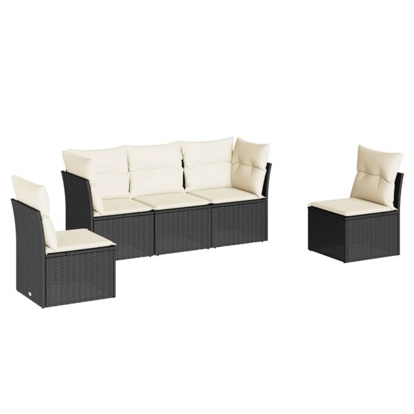 vidaXL Set de muebles de jard&iacute;n 5 pzas y cojines rat&aacute;n sint&eacute;tico negro