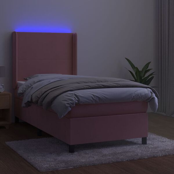 vidaXL Cama box spring colch&oacute;n y LED terciopelo rosa 90x190 cm