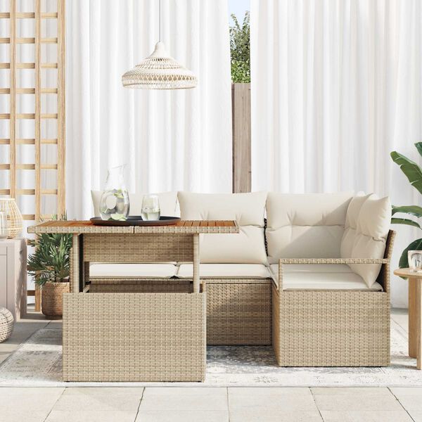 vidaXL Conjunto de sofá de jardín 5 pcs Beige Poliratán