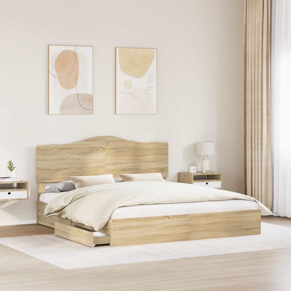 vidaXL Cama con almacenamiento con cabecera Roble Sonoma 180 x 200 cm