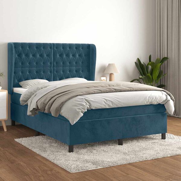 vidaXL Cama box spring con colch&oacute;n terciopelo azul oscuro 140x190 cm
