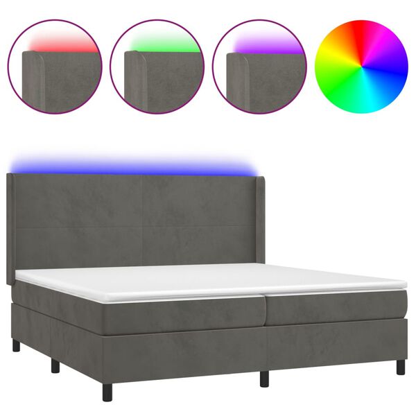 vidaXL Cama box spring colch&oacute;n y LED terciopelo gris oscuro 200x200 cm