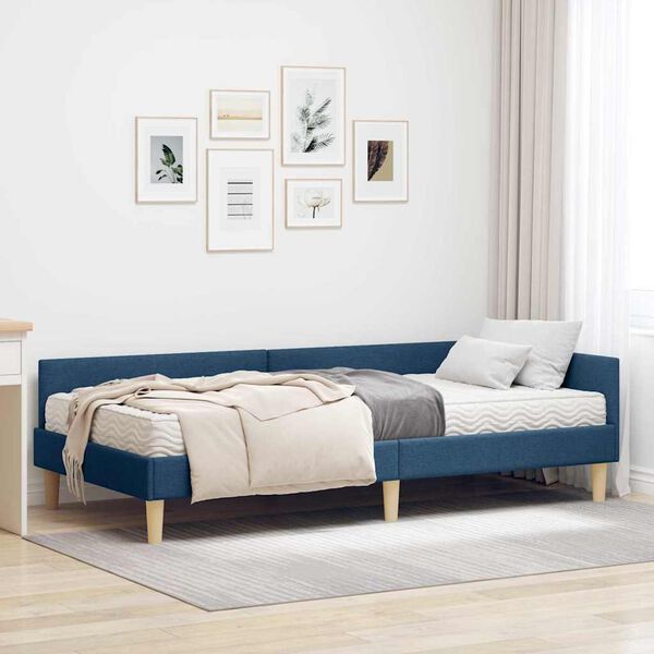 vidaXL Estructura de Cama Esquina con Colch&oacute;n 2 pcs Azul tela
