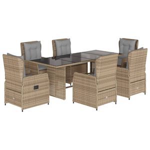 vidaXL Set comedor de jard&iacute;n 7 pzas con cojines rat&aacute;n sint&eacute;tico beige