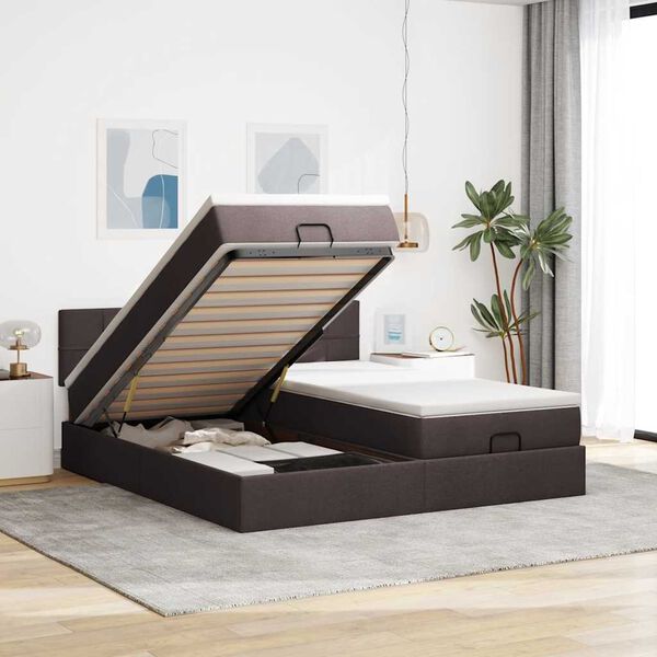vidaXL Estructura cama otomana colchones tela marr&oacute;n oscuro 180x200cm