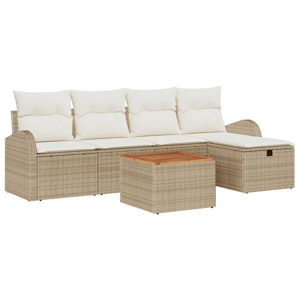 vidaXL Conjunto de sof&aacute;s de jard&iacute;n 6 pcs Beige rat&aacute;n sint&eacute;tico