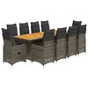 vidaXL Set de mesa y sillas de jard&iacute;n 11 pzas y cojines rat&aacute;n PE gris
