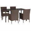 vidaXL Set comedor de jard&iacute;n 5 piezas y cojines rat&aacute;n sint&eacute;tico marr&oacute;n