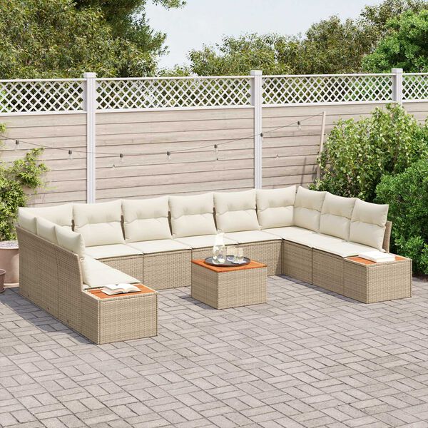 vidaXL Conjunto de sof&aacute;s de jard&iacute;n con coj&iacute;n 11 pcs Beige Polirat&aacute;n