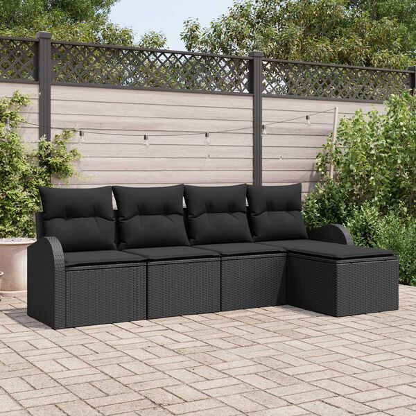 vidaXL Conjunto de sof&aacute; de jard&iacute;n 5 pcs Negro rat&aacute;n sint&eacute;tico