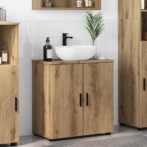 vidaXL Gabinete de Ba&ntilde;o con puerta Roble artesanal 61 x 35 x 64 cm