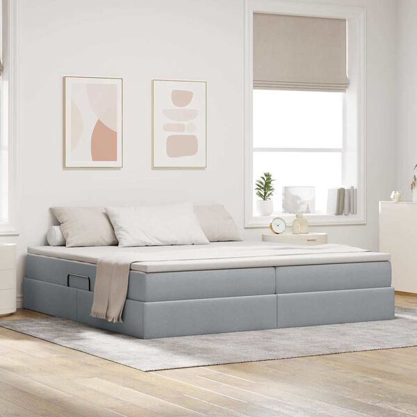 vidaXL Cama con almacenamiento y colchón Gris Claro 200 x 200 cm