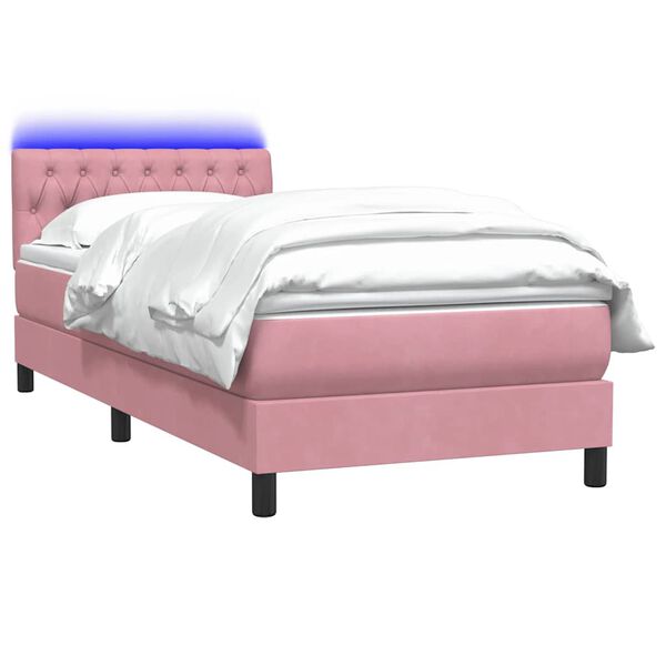 vidaXL Cama box spring con colch&oacute;n y LED terciopelo rosa 80x210 cm