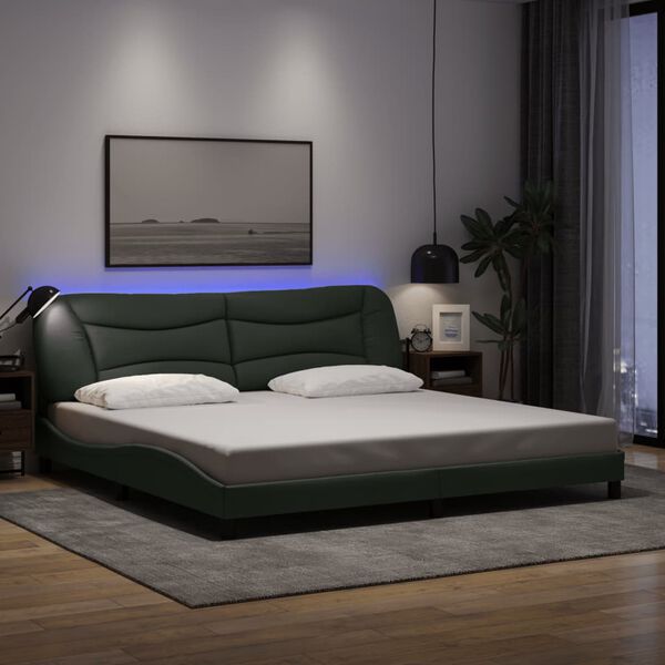 vidaXL Estructura de cama con LED sin colch&oacute;n Hvar gris oscuro 200x200 cm