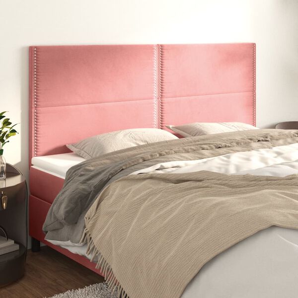 vidaXL Cabecero de cama rosa 200x5x118/128 cm Terciopelo