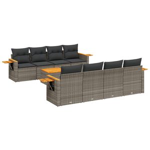 vidaXL Set de muebles de jard&iacute;n 9 pzas y cojines rat&aacute;n sint&eacute;tico gris