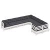 vidaXL Muebles de jard&iacute;n 9 pzas y cojines blanco madera de pino