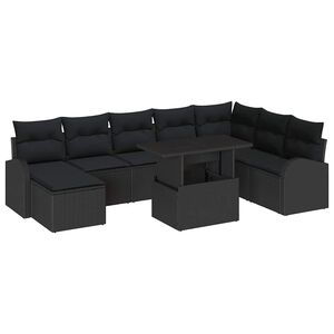vidaXL Conjunto de sof&aacute; de jard&iacute;n 9 uds. Negro rat&aacute;n sint&eacute;tico