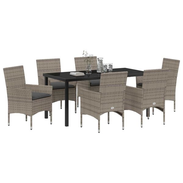 vidaXL Conjunto de Comedor de Jard&iacute;n 7 pcs Gris rat&aacute;n sint&eacute;tico
