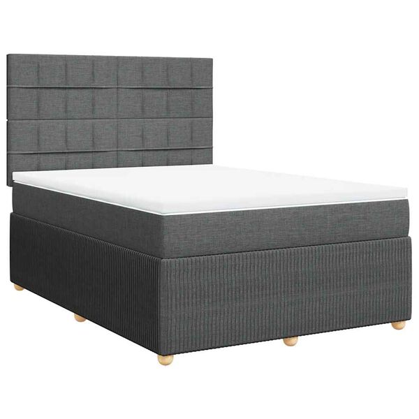 vidaXL Cama box spring con colch&oacute;n tela gris oscuro 140x190 cm
