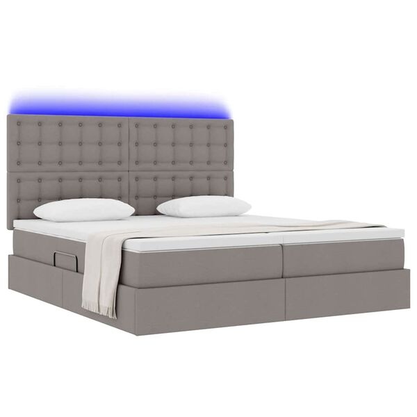 vidaXL Cama con tira de luces LED con cabecera Taup&eacute; 180 x 200 cm tela