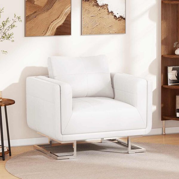 vidaXL Sillón con patas cromadas cuero sintético blanco