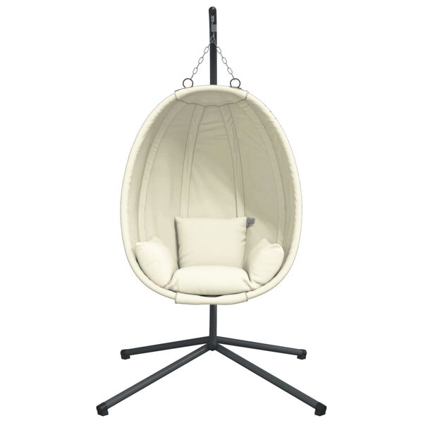 vidaXL Silla colgante huevo con soporte tela y acero beige