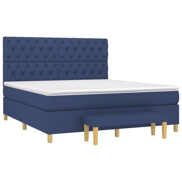 vidaXL Cama box spring con colch&oacute;n tela azul 160x200 cm