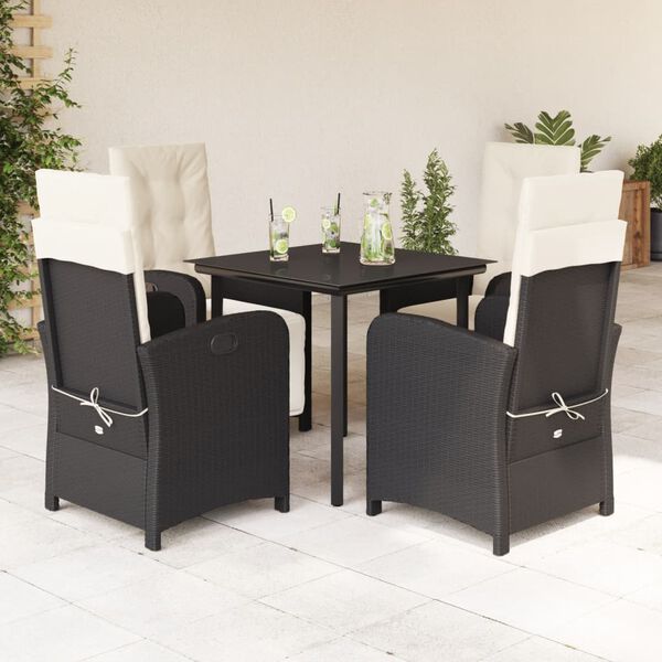 vidaXL Set de muebles jard&iacute;n 5 pzas con cojines rat&aacute;n sint&eacute;tico negro