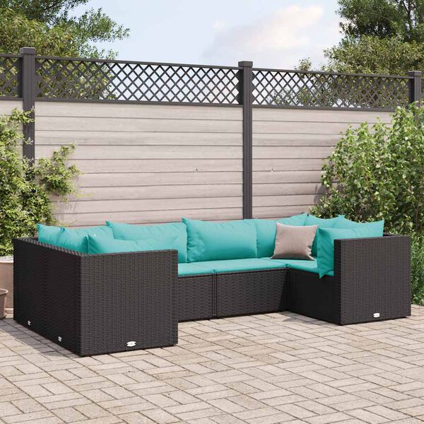 vidaXL Set muebles de jard&iacute;n 6 piezas y cojines rat&aacute;n sint&eacute;tico negro