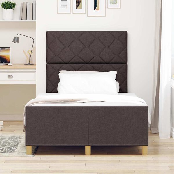 vidaXL Estructura de cama con cabecera Marr&oacute;n oscuro 120 x 190 cm tela