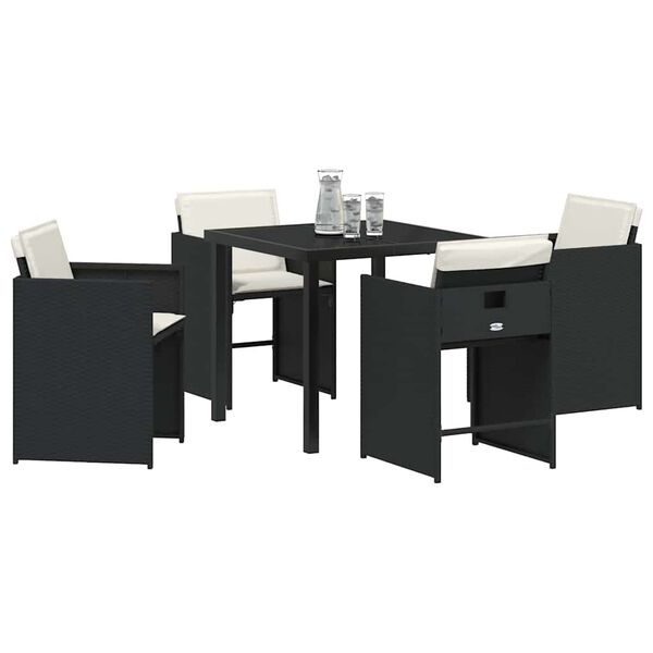 vidaXL Conjunto de Comedor de Jard&iacute;n 5 pcs Negro rat&aacute;n sint&eacute;tico