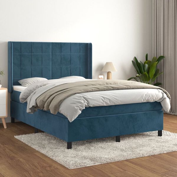 vidaXL Cama box spring con colch&oacute;n terciopelo azul oscuro 140x190 cm