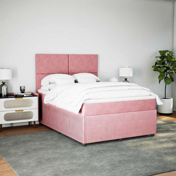 vidaXL Cama box spring con colch&oacute;n terciopelo rosa 160x200 cm