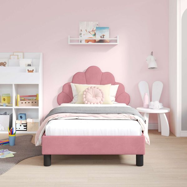 vidaXL Cama para ni&ntilde;os con cabecero Rosa 80 x 160 cm Terciopelo