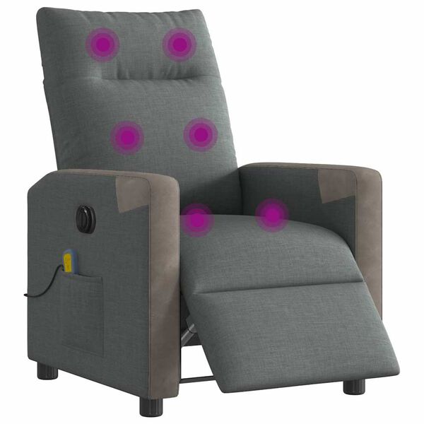 vidaXL Sill&oacute;n reclinable de masaje el&eacute;ctrico tela gris oscuro
