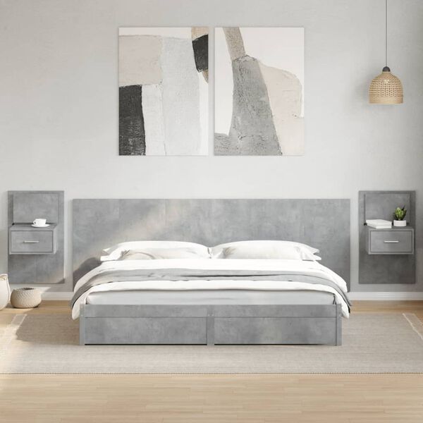 vidaXL Cabecero cama con mesitas madera ingenier&iacute;a gris hormig&oacute;n 240cm