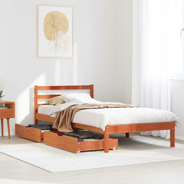 vidaXL Estructura de cama sin colch&oacute;n madera de pino marr&oacute;n 90x200 cm