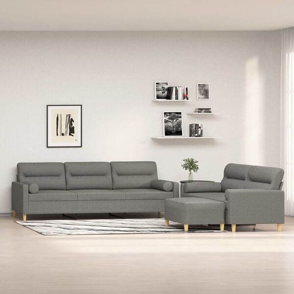 vidaXL Juego de sof&aacute;s con cojines 3 piezas tela gris oscuro