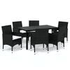 vidaXL Set de comedor de jard&iacute;n 7 pzas y cojines rat&aacute;n sint&eacute;tico negro