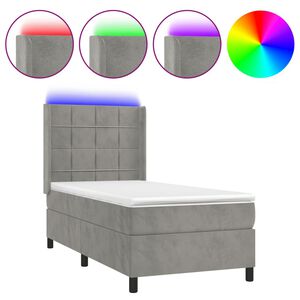 vidaXL Cama box spring colch&oacute;n y LED terciopelo gris claro 80x200 cm