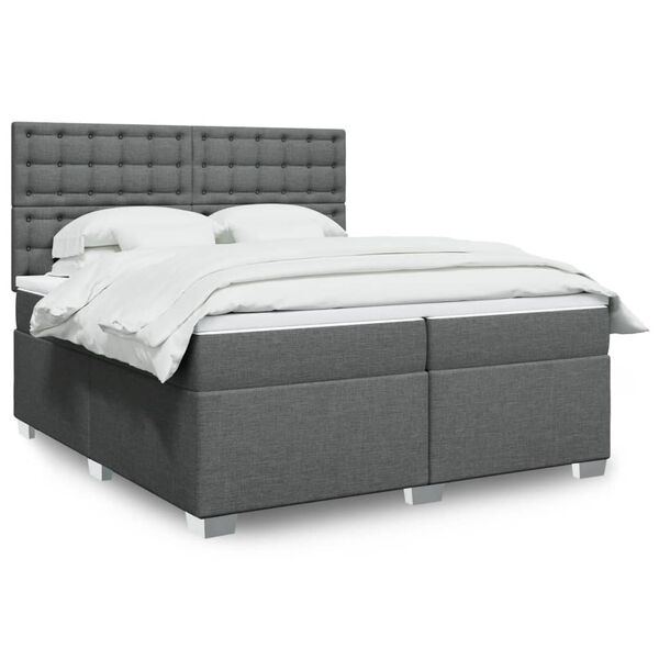 vidaXL Cama box spring con colch&oacute;n tela gris oscuro 200x200 cm
