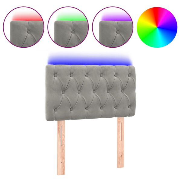 vidaXL Cabecero con LED de terciopelo gris claro 80x7x78/88 cm