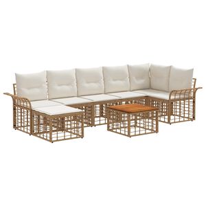 vidaXL Conjunto de sof&aacute;s de exterior 8 pcs Natural y Crema Poli&eacute;ster