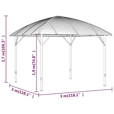 vidaXL Cenador con paredes laterales y techo de arco antracita 3x3 m