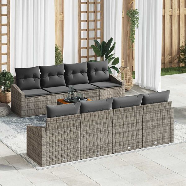 vidaXL Conjunto de sof&aacute;s de jard&iacute;n 9 pcs Gris rat&aacute;n sint&eacute;tico