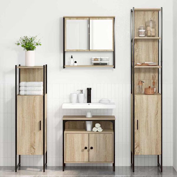 vidaXL Juego de muebles de ba&ntilde;o con estante 4 pcs Roble Sonoma