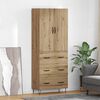 vidaXL Aparador alto 2 pcs Roble artesanal Madera tecnol&oacute;gica y vidrio