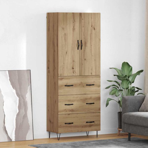 vidaXL Aparador alto 2 pcs Roble artesanal Madera tecnol&oacute;gica y vidrio